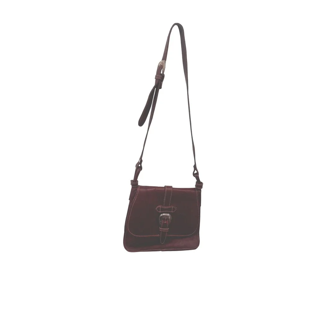 Frye Brown Leather Western Crossbody Saddle Bag Silver Tone Buckle 9.5x10x4